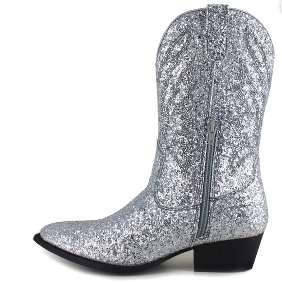 Silver Glitter Cowboy Boots - Picture 2 of 5